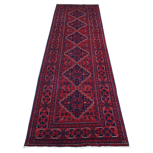 Tribal & Geometric Wool Hand Knotted Rug Red Red 2.8X9.4 -O071818