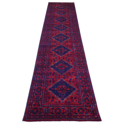 Tribal & Geometric Wool Hand Knotted Rug Red Red 2.6X12.5 -O071819