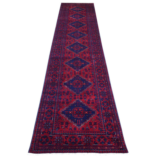 Tribal & Geometric Wool Hand Knotted Rug Red Red 2.6X12.5 -O071819