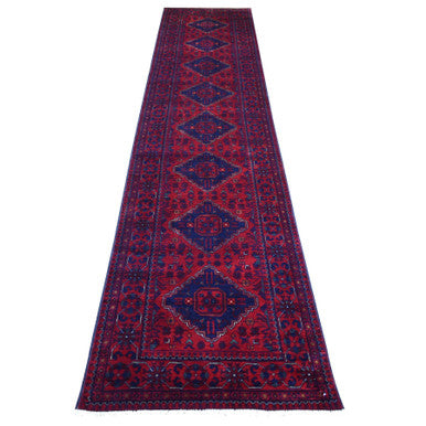 Tribal & Geometric Wool Hand Knotted Rug Red Red 2.6X12.5 -O071819