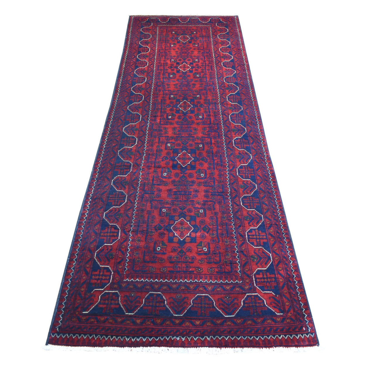 Red 3'0" x 9'3" Tribal & Geometric Hand knotted Wool Rug - Sku: O071821