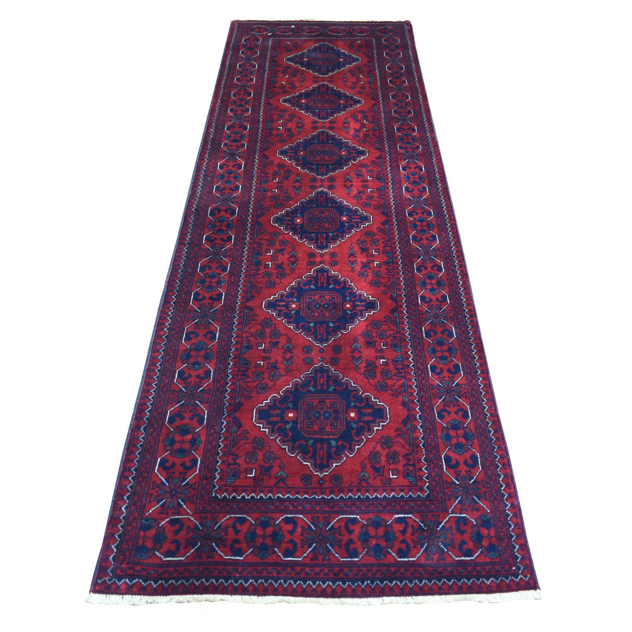 Red 3'0" x 9'6" Tribal & Geometric Hand knotted Wool Rug - Sku: O071822