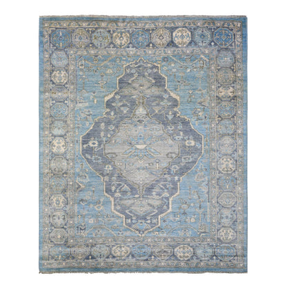Tribal & Geometric Wool Hand Knotted Rug Blue Navy Blue 8.0X9.6 -O071832