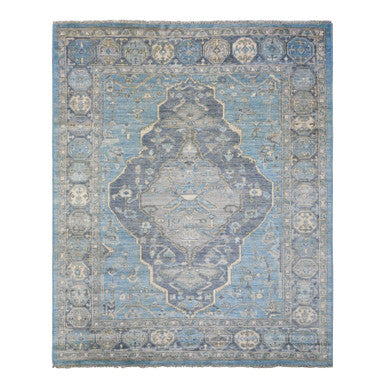 Tribal & Geometric Wool Hand Knotted Rug Blue Navy Blue 8.0X9.6 -O071832