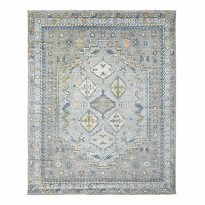 Tribal & Geometric Wool Hand Knotted Rug Grey Light Gray 8.0X9.10 -O071865