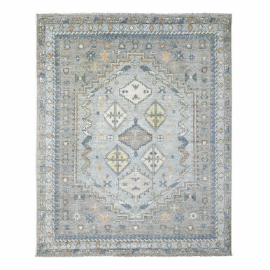 Tribal & Geometric Wool Hand Knotted Rug Grey Light Gray 8.0X9.10 -O071865