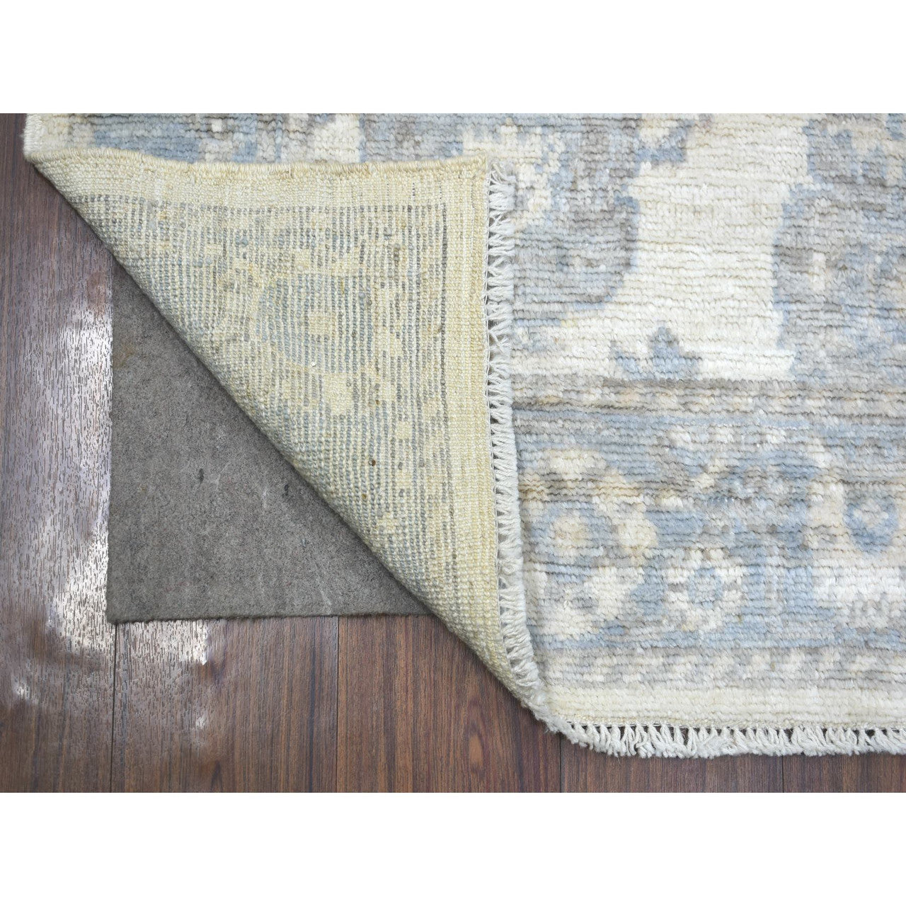 Oushak And Peshawar Wool Hand Knotted Rug Ivory Blue 4.1X6.1 -O071875