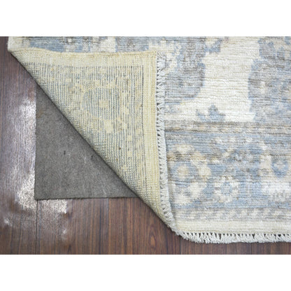 Oushak And Peshawar Wool Hand Knotted Rug Ivory Blue 4.1X6.1 -O071875