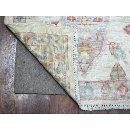 Oushak And Peshawar Wool Hand Knotted Rug Ivory Blue 4.2X5.7 -O071877