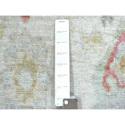 Oushak And Peshawar Wool Hand Knotted Rug Ivory Blue 4.2X5.7 -O071877