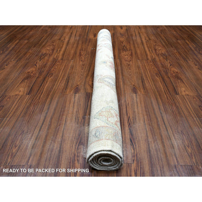 Oushak And Peshawar Wool Hand Knotted Rug Ivory Blue 4.2X5.7 -O071877