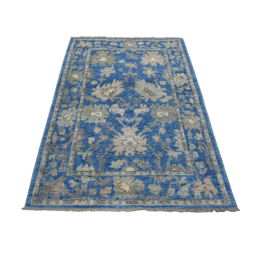 Oushak And Peshawar Wool Hand Knotted Rug Blue Blue 4.0X6.0 -O071878