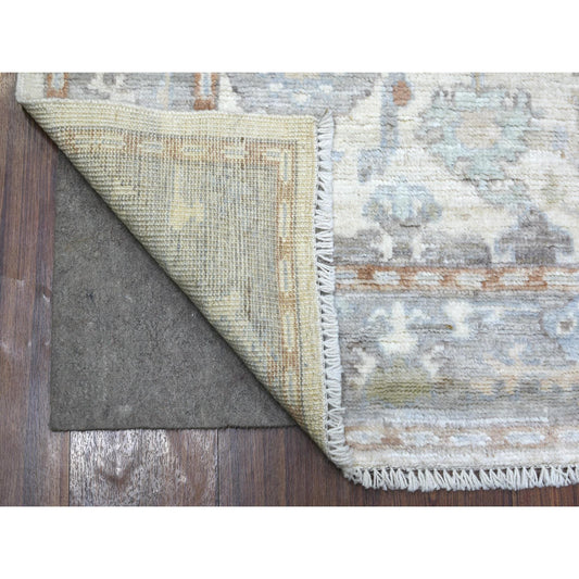 Oushak And Peshawar Wool Hand Knotted Rug Ivory Gray 4.0X5.10 -O071879