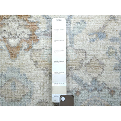 Oushak And Peshawar Wool Hand Knotted Rug Ivory Gray 4.0X5.10 -O071879