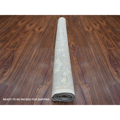 Oushak And Peshawar Wool Hand Knotted Rug Ivory Gray 4.0X5.10 -O071879