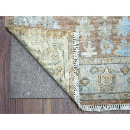 Oushak And Peshawar Wool Hand Knotted Rug Brown Light Blue 2.10X17.1 -O071880
