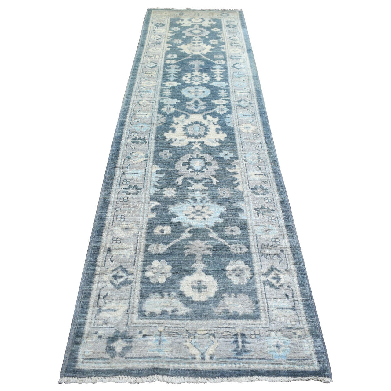 Gray 3'0" x 11'7" Oushak And Peshawar Light Hand knotted Wool Rug - Sku: O071883