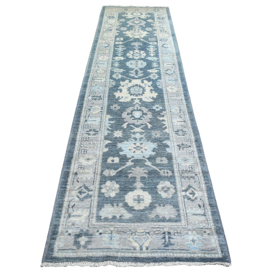 Oushak And Peshawar Wool Hand Knotted Rug Grey Light Gray 3.0X11.7 -O071883
