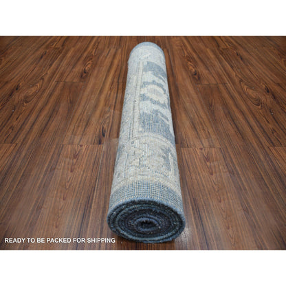 Oushak And Peshawar Wool Hand Knotted Rug Grey Light Gray 3.0X11.7 -O071883