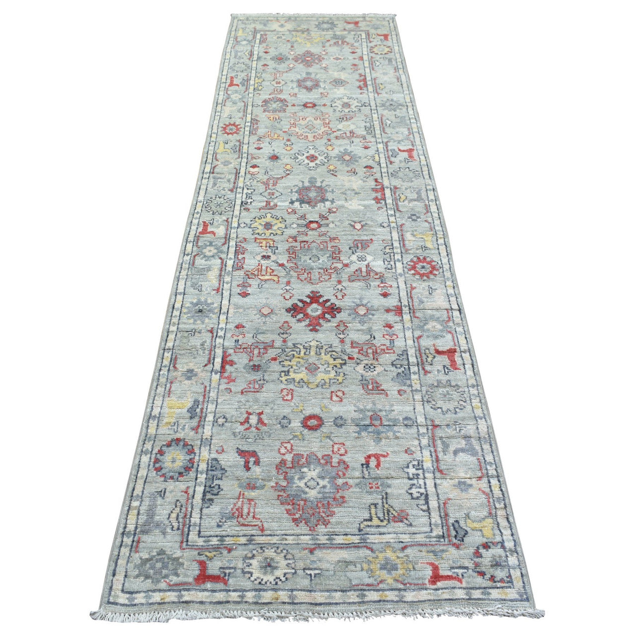 Gray 2'7" x 9'5" Oushak And Peshawar Hand knotted Wool Rug - Sku: O071885