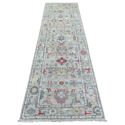 Oushak And Peshawar Wool Hand Knotted Rug Grey Gray 2.7X9.5 -O071885