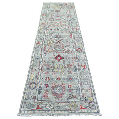 Oushak And Peshawar Wool Hand Knotted Rug Grey Gray 2.7X9.5 -O071885