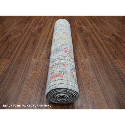 Oushak And Peshawar Wool Hand Knotted Rug Grey Gray 2.7X9.5 -O071885
