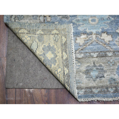 Oushak And Peshawar Wool Hand Knotted Rug Blue Gray 3.0X9.9 -O071890