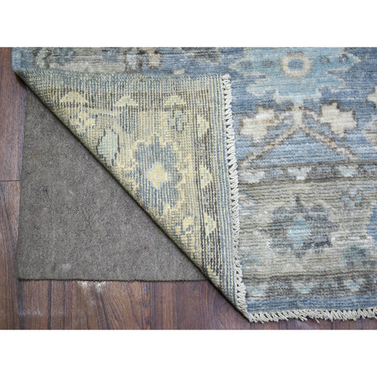 Oushak And Peshawar Wool Hand Knotted Rug Blue Gray 3.0X9.9 -O071890