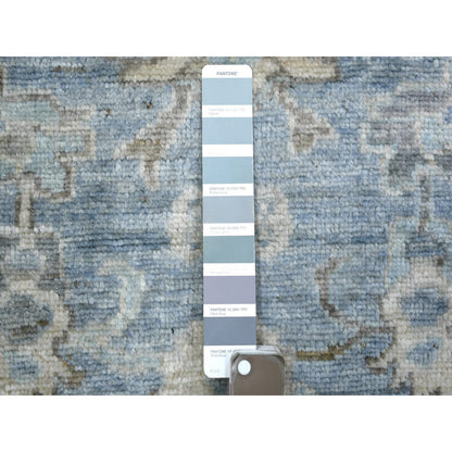 Oushak And Peshawar Wool Hand Knotted Rug Blue Gray 3.0X9.9 -O071890