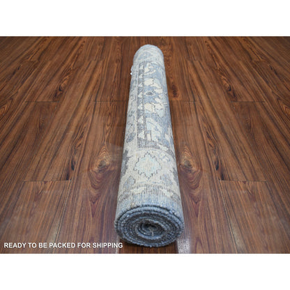 Oushak And Peshawar Wool Hand Knotted Rug Blue Gray 3.0X9.9 -O071890