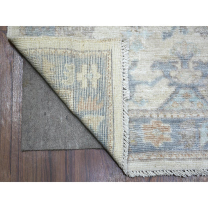 Oushak And Peshawar Wool Hand Knotted Rug Ivory Blue  2.10X9.5 -O071891