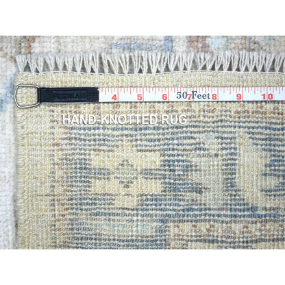 Oushak And Peshawar Wool Hand Knotted Rug Ivory Blue  2.10X9.5 -O071891