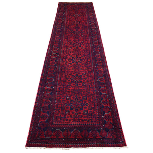 Tribal & Geometric Wool Hand Knotted Rug Red Red 2.10X12.11 -O071894