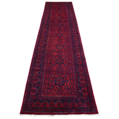 Tribal & Geometric Wool Hand Knotted Rug Red Red 2.10X12.11 -O071894