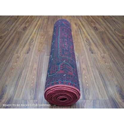Tribal & Geometric Wool Hand Knotted Rug Red Red 2.10X12.11 -O071894