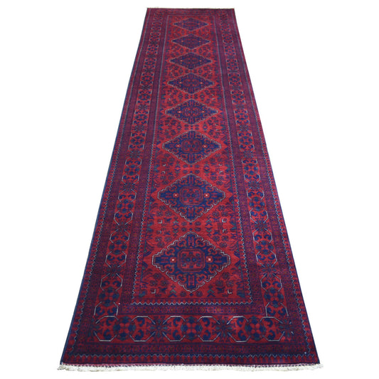 Tribal & Geometric Wool Hand Knotted Rug Red Red 2.10X12.6 -O071897