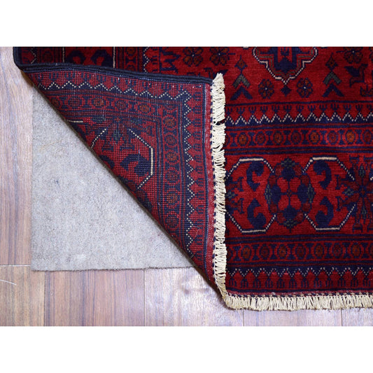 Tribal & Geometric Wool Hand Knotted Rug Red Red 2.10X12.6 -O071897