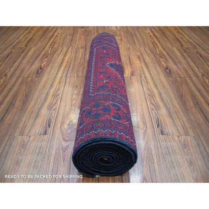 Tribal & Geometric Wool Hand Knotted Rug Red Red 2.10X12.6 -O071897