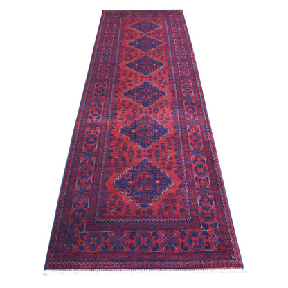 Tribal & Geometric Wool Hand Knotted Rug Red Coral Red 3.0X9.7 -O071901