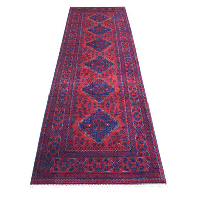 Tribal & Geometric Wool Hand Knotted Rug Red Coral Red 3.0X9.7 -O071901