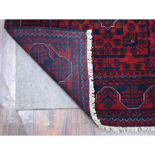 Tribal & Geometric Wool Hand Knotted Rug Red Red 2.10X9.4 -O071903