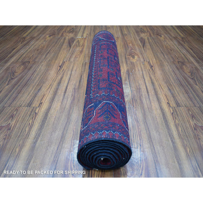 Tribal & Geometric Wool Hand Knotted Rug Red Red 2.10X9.4 -O071903