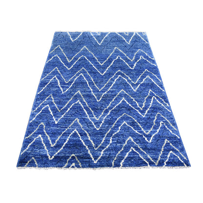 Tribal & Geometric Wool Hand Knotted Rug Blue No Border 3.10X5.9 -O071910