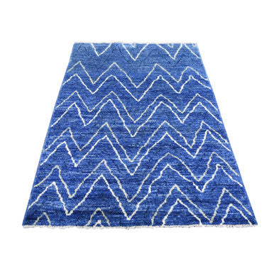 Tribal & Geometric Wool Hand Knotted Rug Blue No Border 3.10X5.9 -O071910