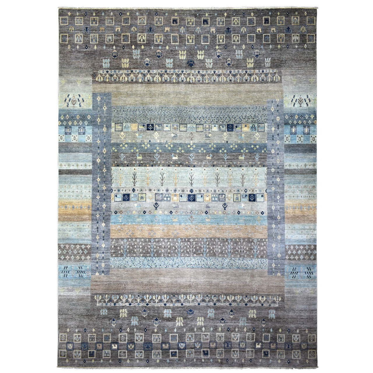 Tribal & Geometric Wool Hand Knotted Rug Grey No Border 10.0X13.8 -O071917