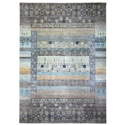 Tribal & Geometric Wool Hand Knotted Rug Grey No Border 10.0X13.8 -O071917