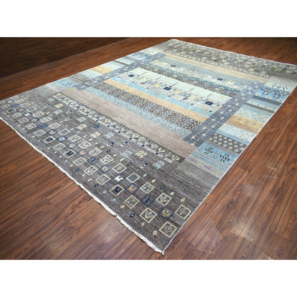 Tribal & Geometric Wool Hand Knotted Rug Grey No Border 10.0X13.8 -O071917