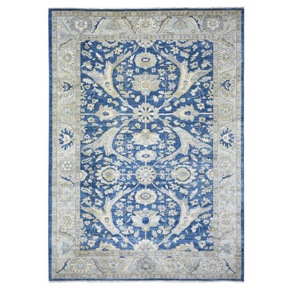 Oushak And Peshawar Wool Hand Knotted Rug Blue Ivory 8.10X12.4 -O071940