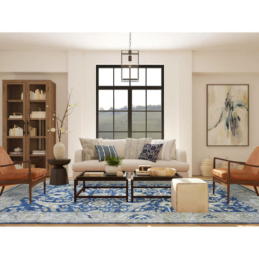 Oushak And Peshawar Wool Hand Knotted Rug Blue Ivory 8.10X12.4 -O071940